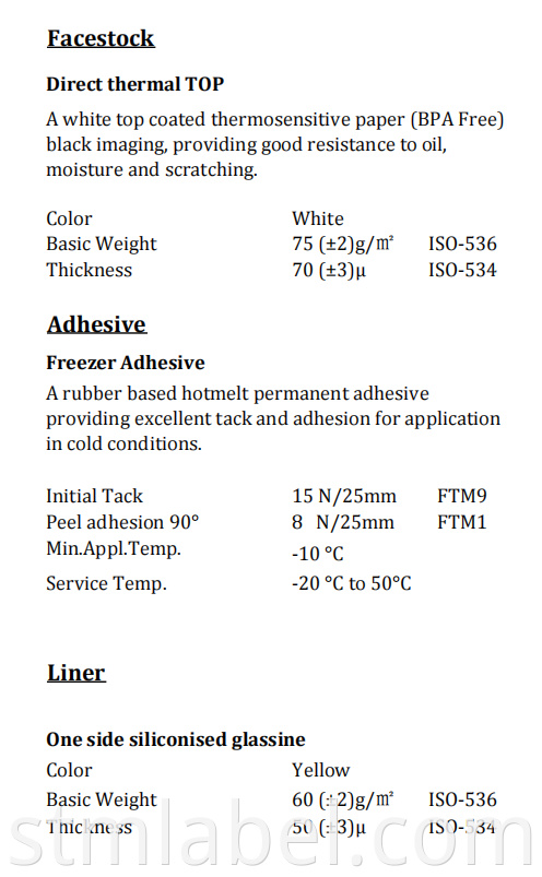 Direct Thermal Top Freezer Adhesive Yellow Glassine